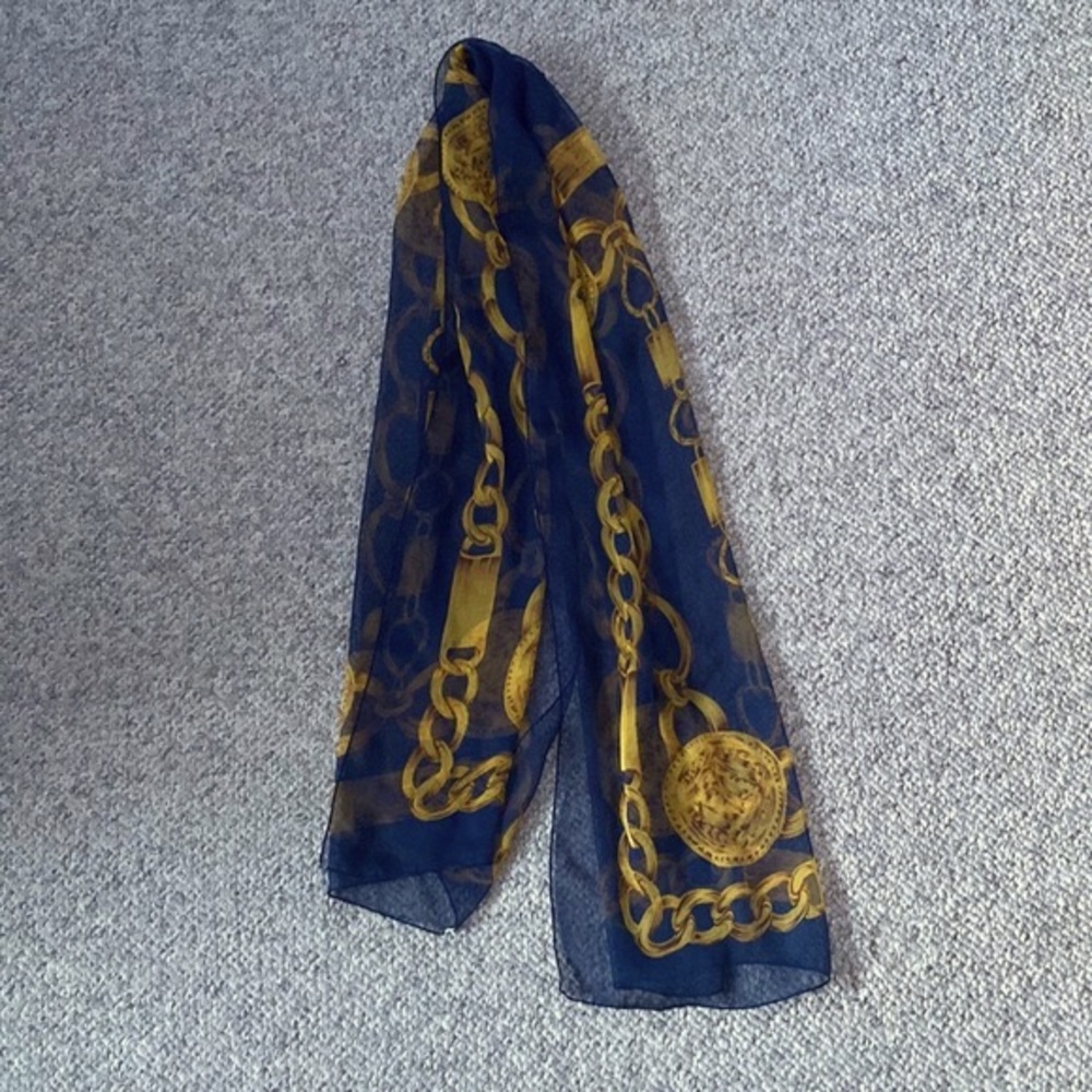 Navy & Gold Chain Print Sheer Scarf